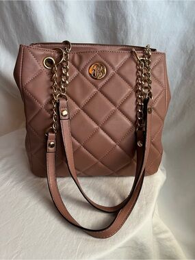Blush Quilted Tote Bag Gold Chain Strap Shoulder Handbag